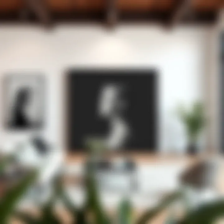 Diverse interior styles enhanced by oversized black picture frames