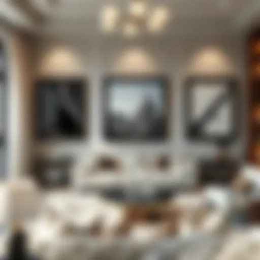 Elegant living room featuring oversized black picture frames