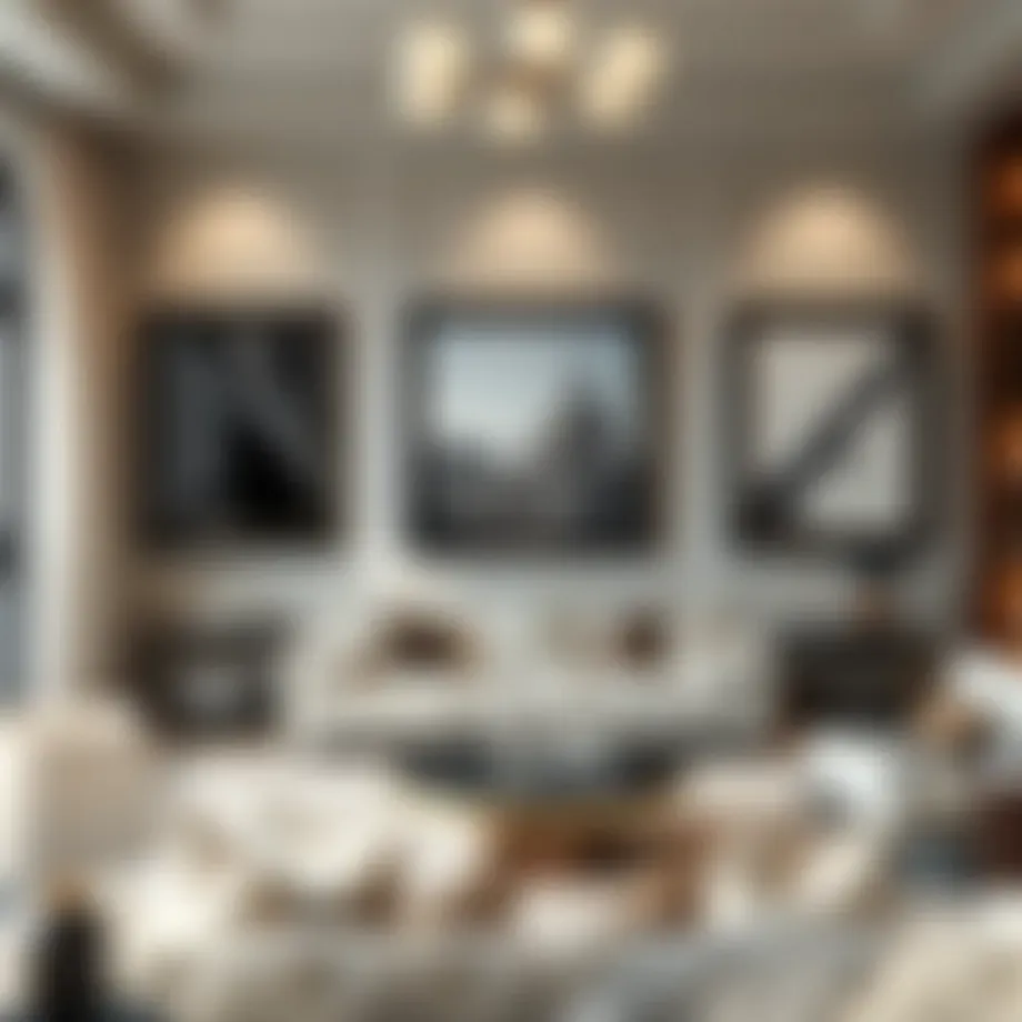 Elegant living room featuring oversized black picture frames