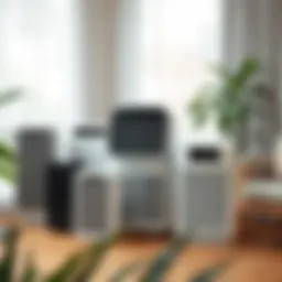 Illustration of various air purifiers with different filter types