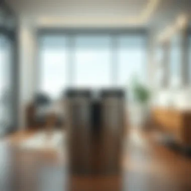 Metal Waste Basket Enhancing Minimalist Office Sleek metal rectangular waste basket in an office space, complementing the minimalist design.