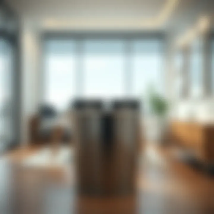 Metal Waste Basket Enhancing Minimalist Office Sleek metal rectangular waste basket in an office space, complementing the minimalist design.