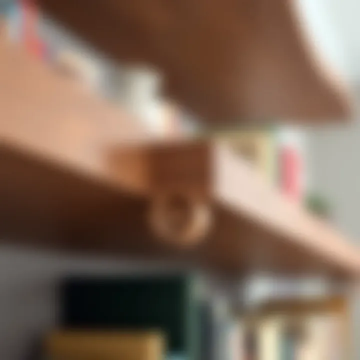 Artistic Bracket Design Close-up of rustic bookshelf brackets with artistic design