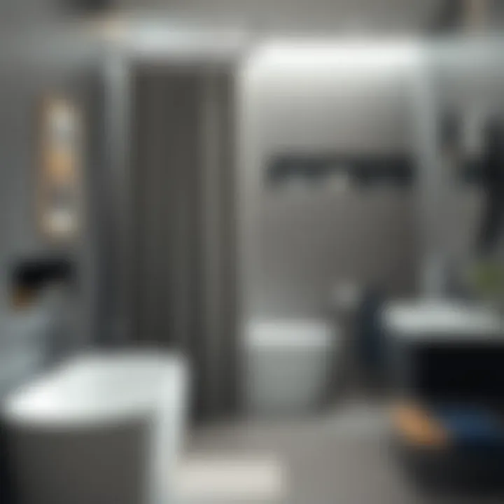 Textured Fabric Shower Curtain in Modern Bathroom Textured fabric shower curtain in a modern grey bathroom