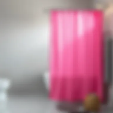 Vibrant Shower Curtain Adding Color to Grey Setting Vibrant shower curtain adding a pop of color to a grey setting