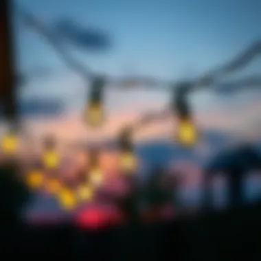 Close-up view of solar string lights shimmering against a twilight sky