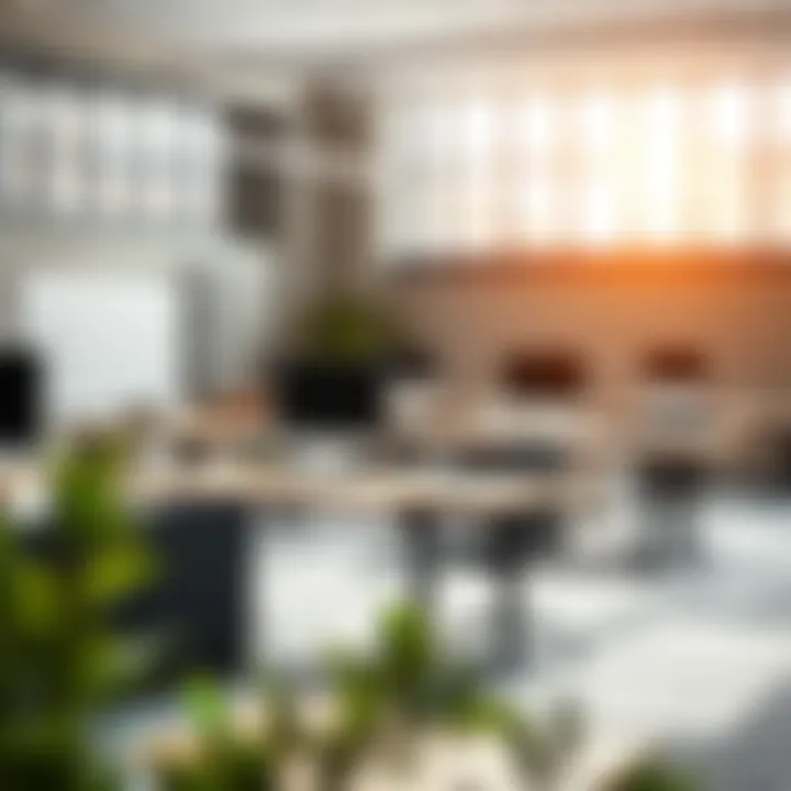 Stylish Hydraulic Adjustable Desks in Modern Office Variety of stylish hydraulic adjustable desks in a modern office