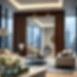 Elegant super large floor mirror enhancing a modern living room