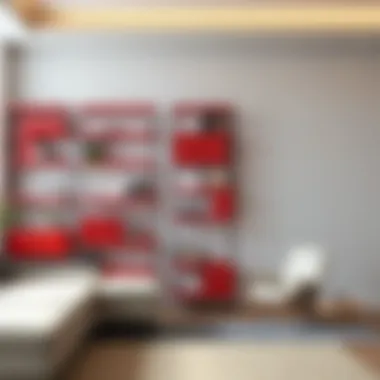 Arrangement Techniques for Red Book Shelves Stylish interior showing different arrangements of red book shelves