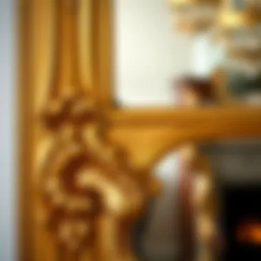 Intricate Detailing on Vintage Mirror Frame A close-up of the intricate detailing on a vintage gold mirror frame