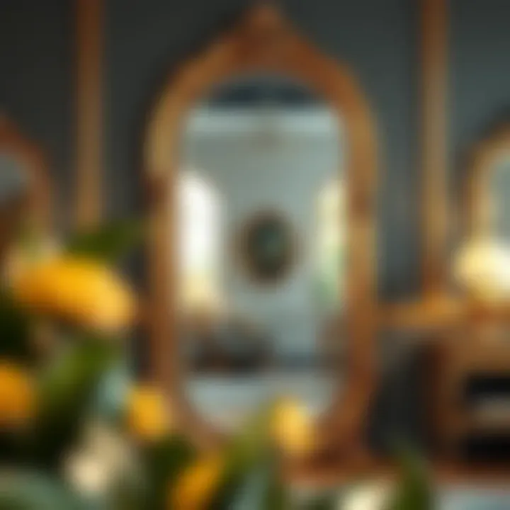 Ornate Gold Vintage Floor Mirror An ornate gold vintage floor mirror reflecting a lavish interior