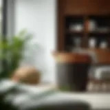 Elegant dark brown wicker laundry basket in a modern living room setting