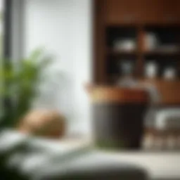 Elegant dark brown wicker laundry basket in a modern living room setting