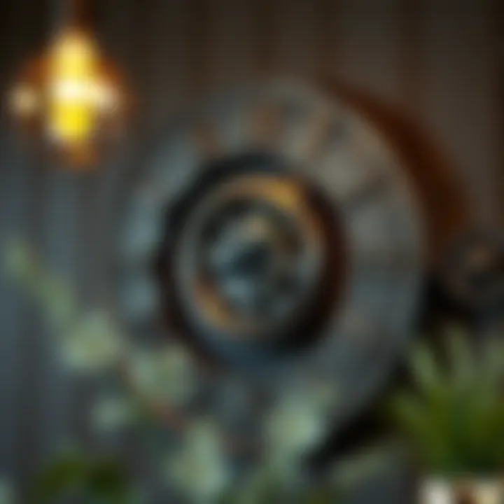 Industrial Elegance: Gears in Action An industrial-style wall clock featuring metal gears and a distressed finish