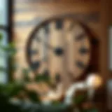 An exquisite large wall clock made from reclaimed wood, showcasing rustic charm