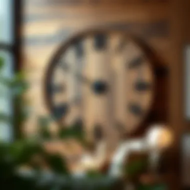 Rustic Charm: A Wooden Masterpiece An exquisite large wall clock made from reclaimed wood, showcasing rustic charm