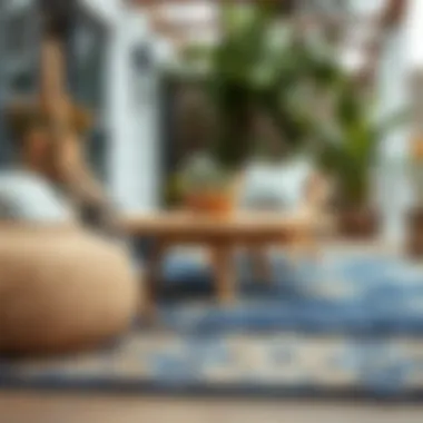 Diverse Materials for Outdoor Rug Durability Variety of materials used in blue and tan outdoor rugs