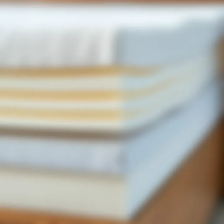 Close-up of the foam layers in a mattress topper highlighting its structure.