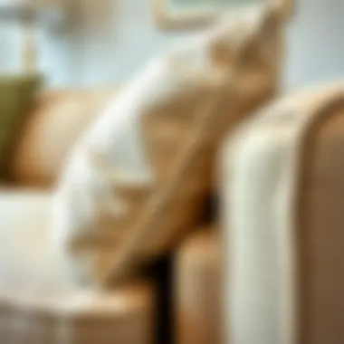 Close-up of cream couch fabric showcasing texture