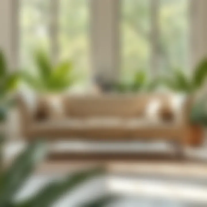 Cream couch surrounded by natural light and greenery