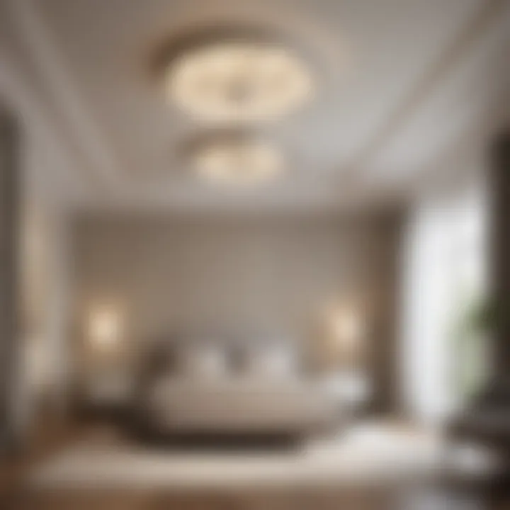 A variety of elegant ceiling light styles displayed in an upscale bedroom environment