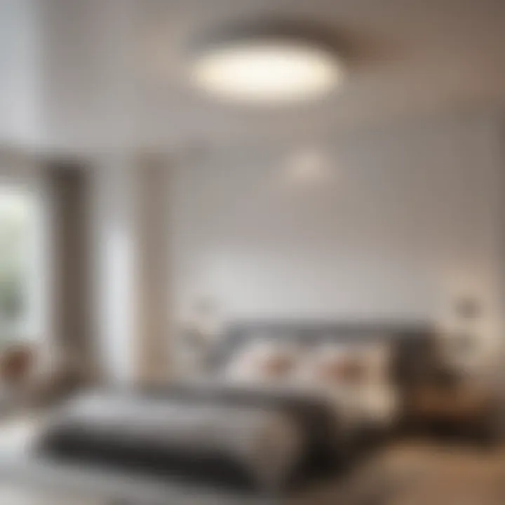 A modern minimalist ceiling light design in a stylish bedroom setting