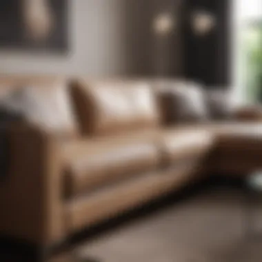 Close-up of materials used in sectional sofas with lighting