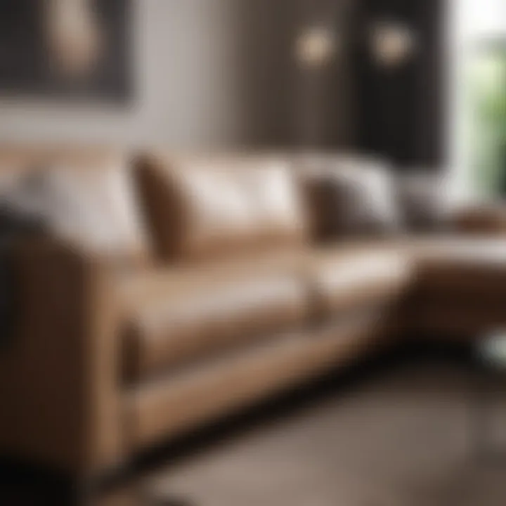 Close-up of materials used in sectional sofas with lighting