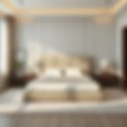 Elegant modern beige bed in minimalist bedroom