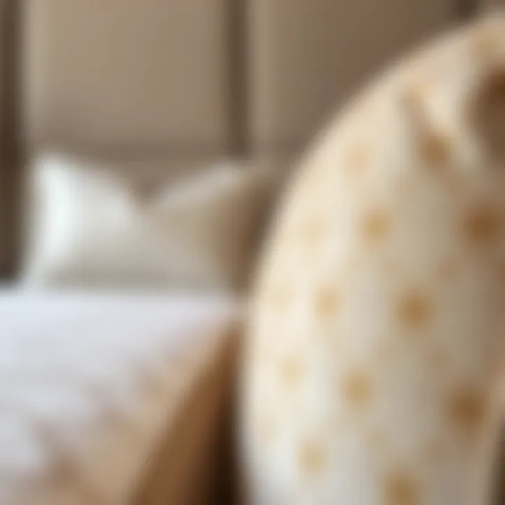Close-up of luxurious beige bed fabric and textures