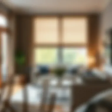 A cozy living room featuring cloth blackout blinds.