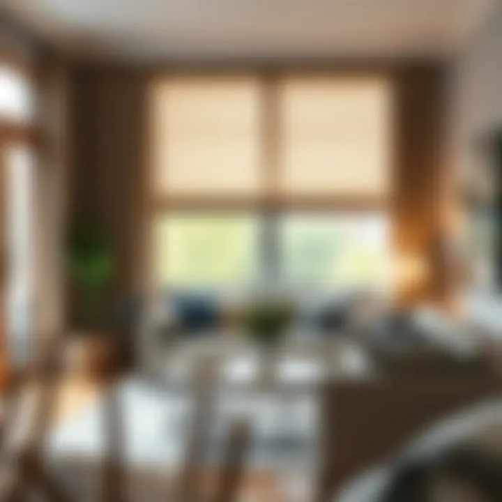 A cozy living room featuring cloth blackout blinds.