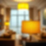 Elegant yellow lampshade illuminating a modern living room