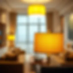 Elegant yellow lampshade illuminating a modern living room