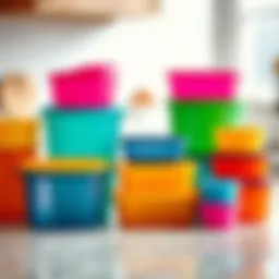 A collection of colorful Tupperware containers on a kitchen counter, showcasing their versatility.