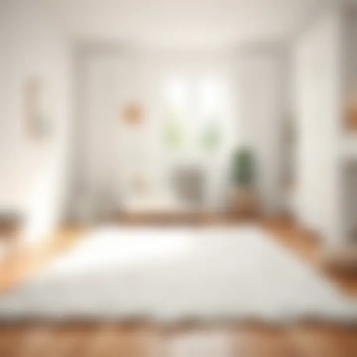 A serene nursery featuring a white rug that complements soft pastel decor