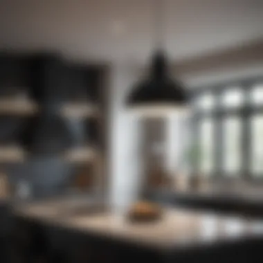 Elegant black pendant light over a modern kitchen island