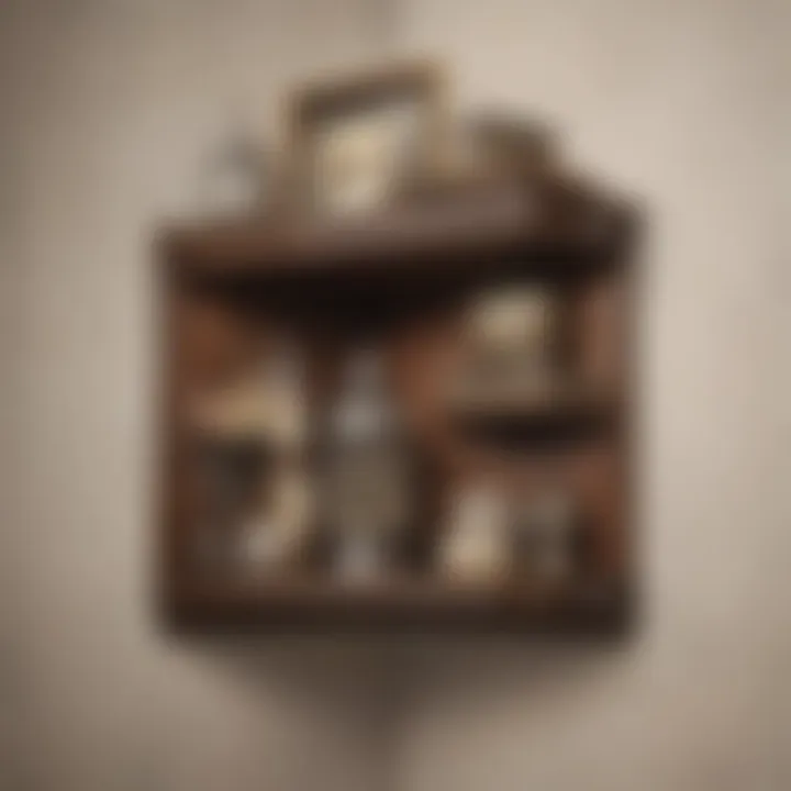 Vintage corner shelf adorned with decorative items