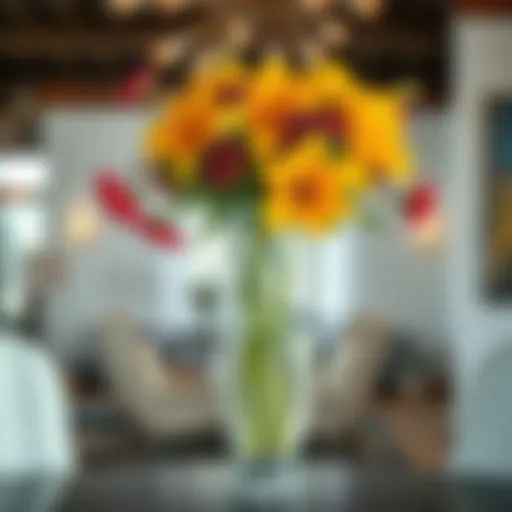 Elegant wide glass vase showcasing vibrant flowers