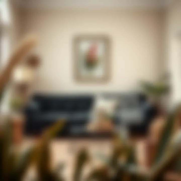 Black velvet sleeper sofa integrated into a bohemian-style interior