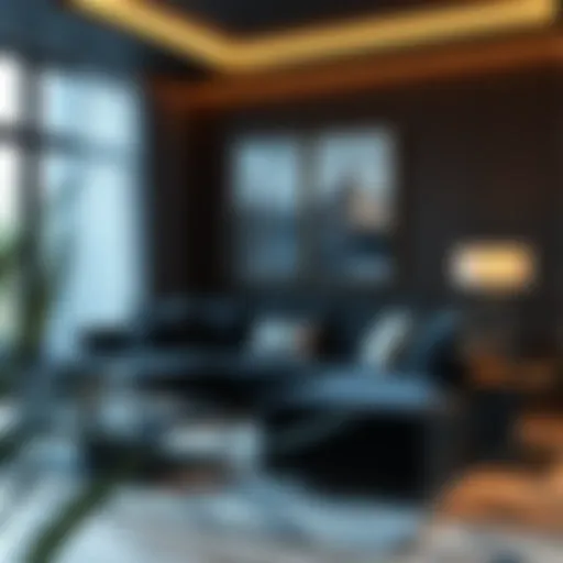 A luxurious black velvet sleeper sofa in a modern living room setting