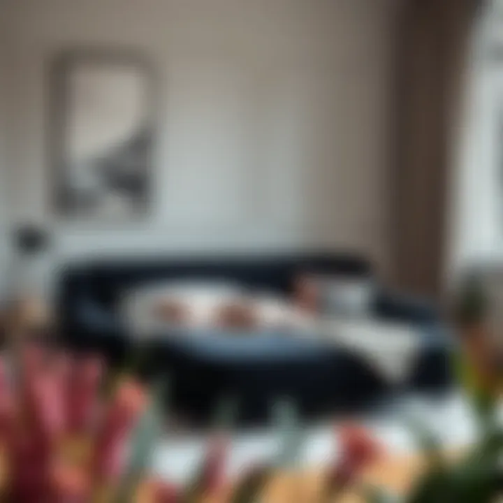 A stylish black velvet sleeper sofa transforming into a bed in a chic apartment