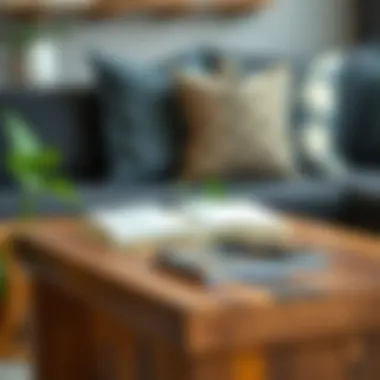 Close-up of a stylish lap reading table made from reclaimed wood