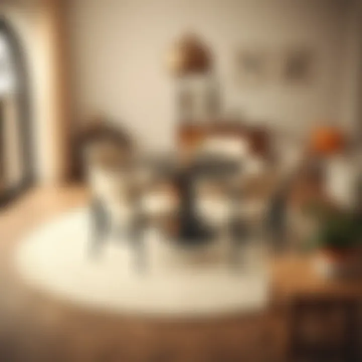 Elegant dining area enhanced by a beige round area rug