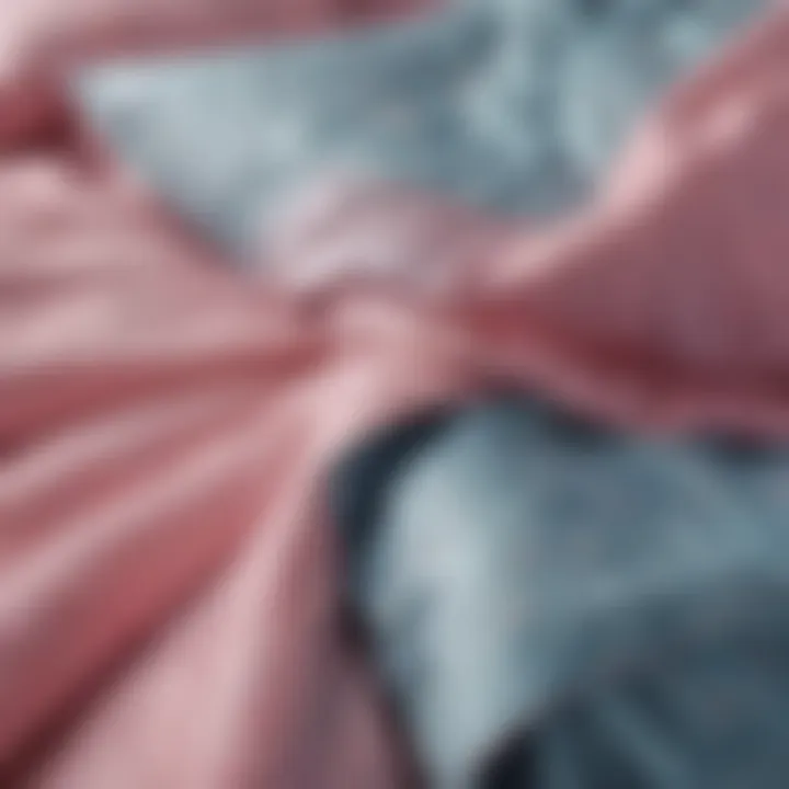 Close-up of fabric textures in blue and pink comforter sets