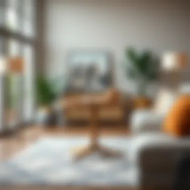 Compact Retractable Round Table in Cozy Living Room Compact retractable round table in a cozy living room