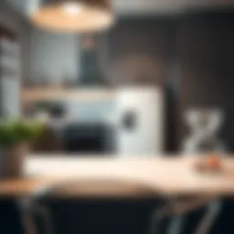 Stylish small white fridge in a modern kitchen setting