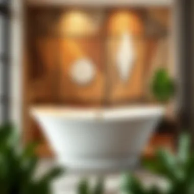 Elegant freestanding tub against a stylish backdrop