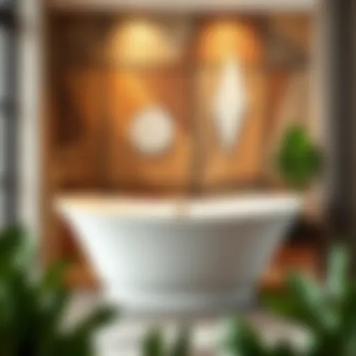 Elegant freestanding tub against a stylish backdrop