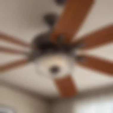 Close-up of low profile ceiling fan showcasing design details